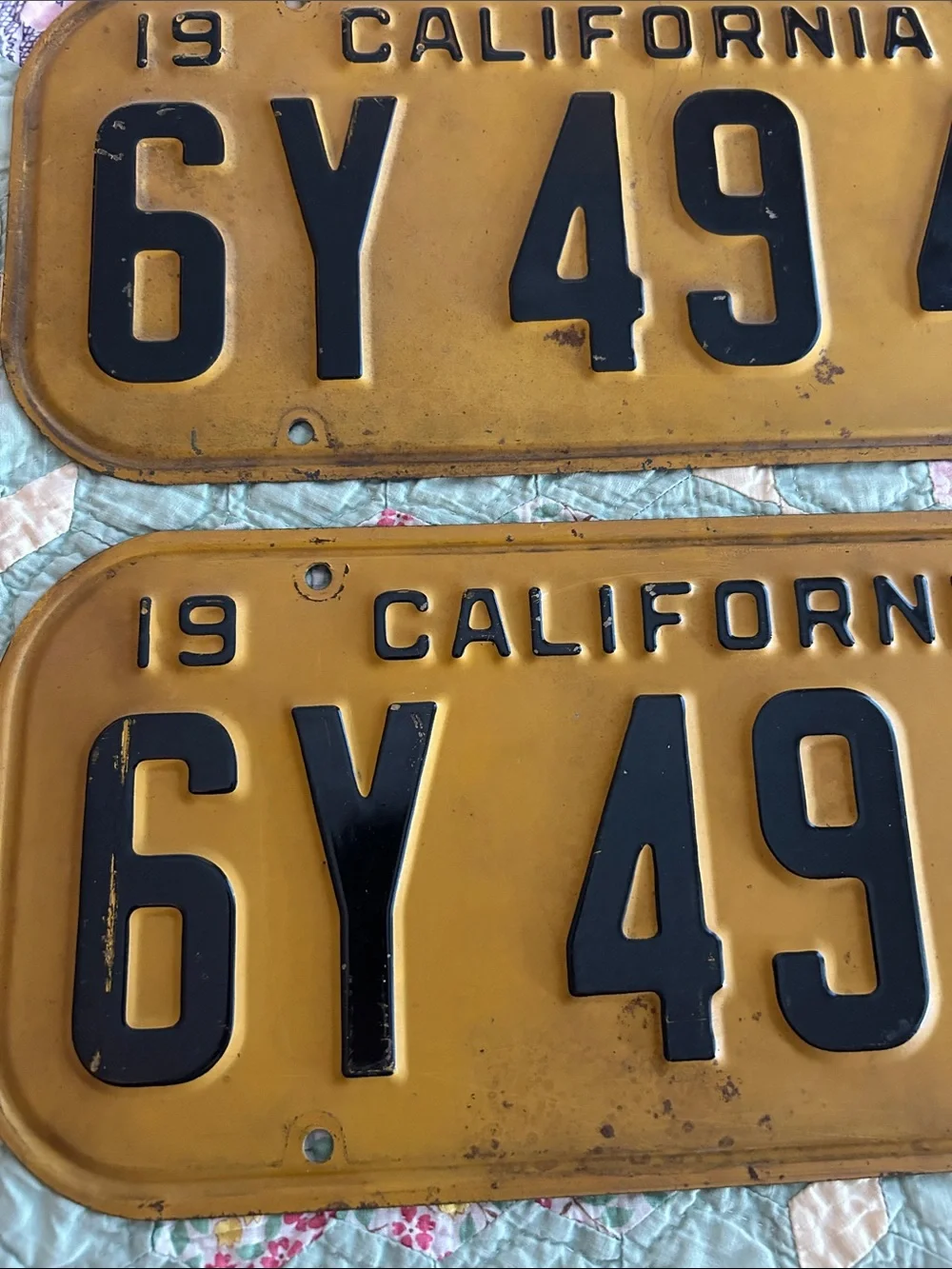 California License Plate Wall Art - Black on Yellow Vintage Set